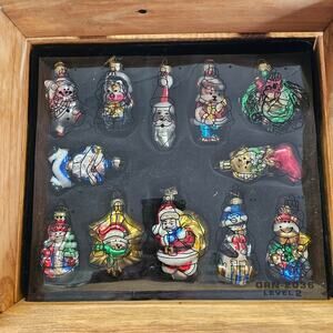 Thomas Pacconi Christmas Ornaments Hand Blown (24) Pieces Wooden Crate Box Set